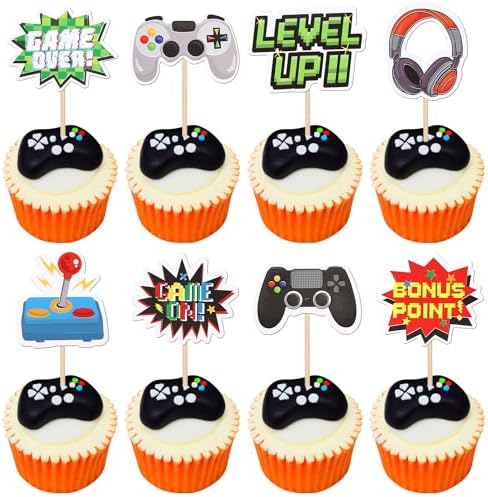 ZHUOWEISM 40 PCS Double Sided Game Controller Cupcake Toppers