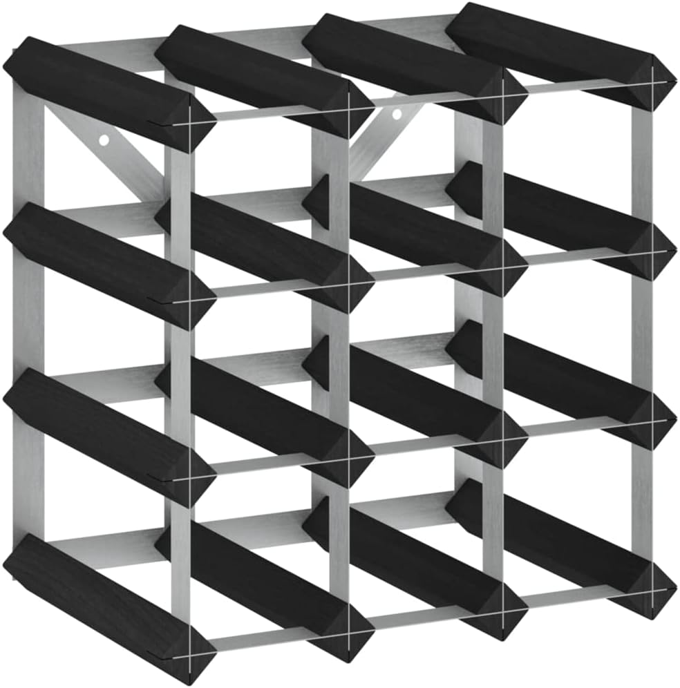 BIGBARLEY 12 Bottle Freestanding Wine Rack Black Wood