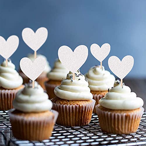 30PCS Glitter Love Heart Cupcake Toppers