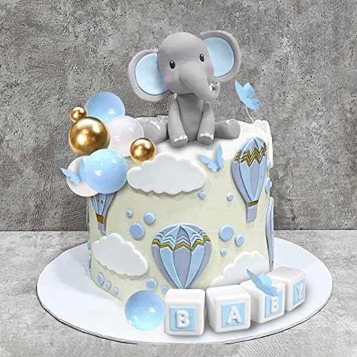 DRWATE Elephant Cake Topper Blue Baby Letter Decorations