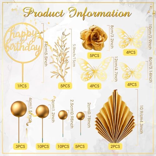 Shimeyao 52 Pcs Gold Cake Decorations Boho Style