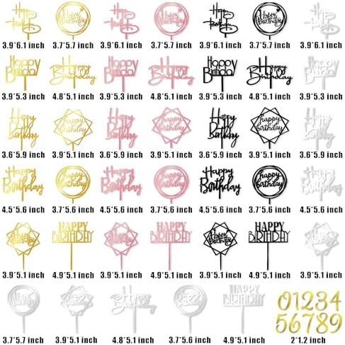 50 PCS Acrylic Birthday Cake Toppers 4 Colors