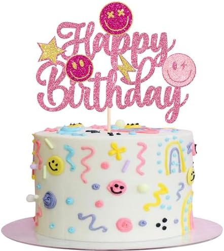 YCTHUNFISH 1 Pack Gold Glitter Emoji Cake Topper for Birthday Party