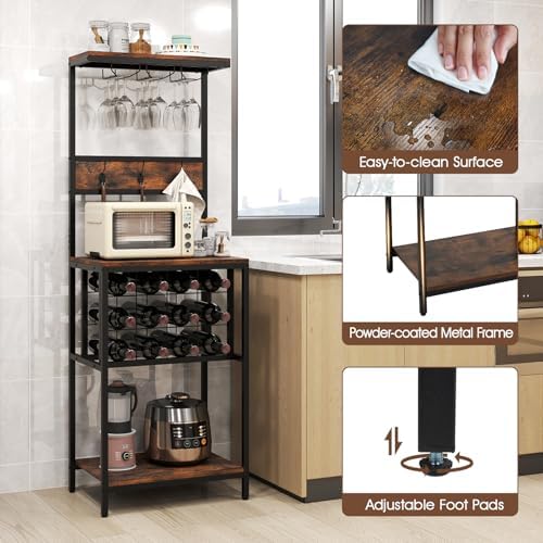 Giantex Freestanding Wine Rack with 12 Bottle Holders and 3 Glass Racks