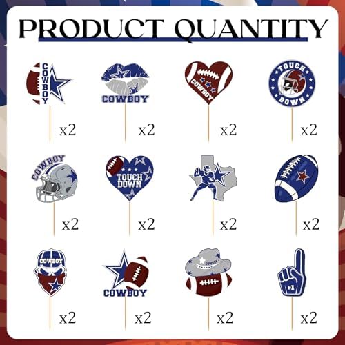 Cowboy Football Cupcake Topper Set 24 Pcs