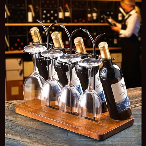 Laxioriew Wood Wine Bottle Holder for 4 Bottles and 4 Glasses