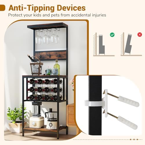 GOFLAME Freestanding Wine Rack with Glass Holders and Countertop