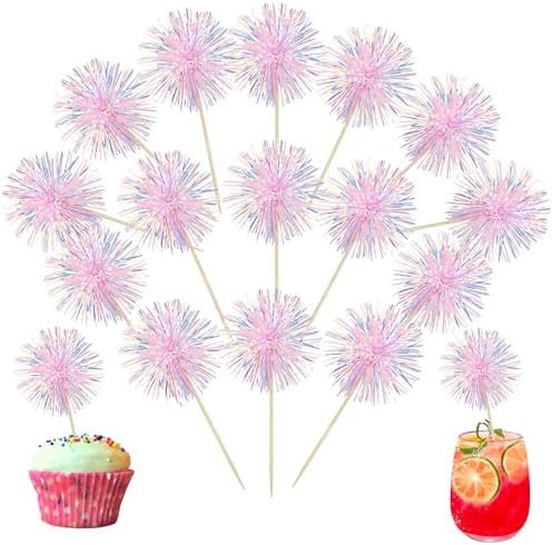 Ephlyn 30Pcs Foil Firework Cupcake Toppers Pink