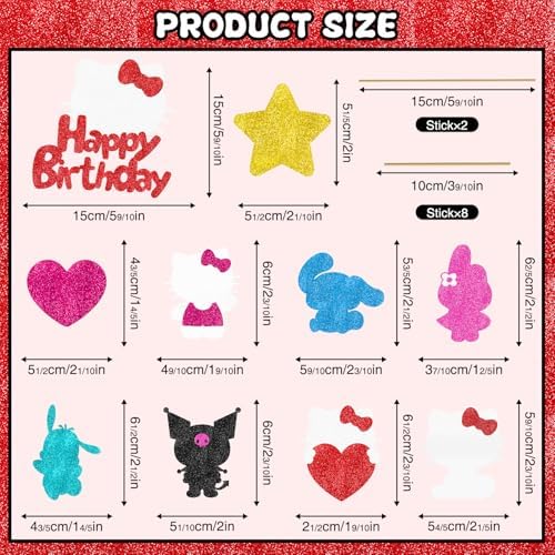 Cute Cat Birthday Cake Toppers 10Pcs Glitter Decor