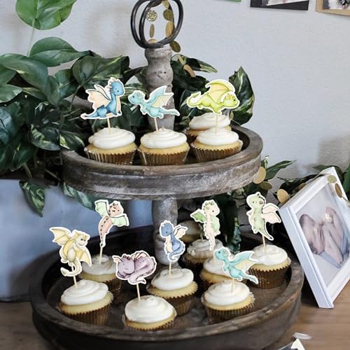 Ephlyn 36Pcs Dragon Cupcake Toppers for Birthday Party