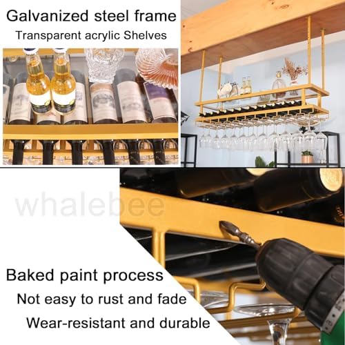 Whalebee Metal Ceiling Wine Rack with 3 Tiers Adjustable Holder