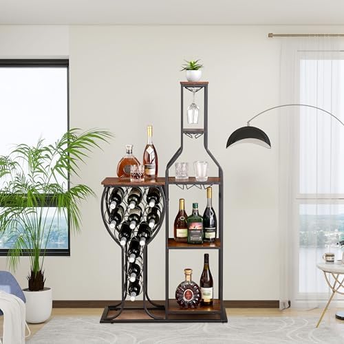 JOIN IRON Freestanding Floor Wine Rack with Goblet Shelf