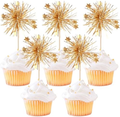 ZHUOWEISM 30PCS Foil Firework Cupcake Toppers