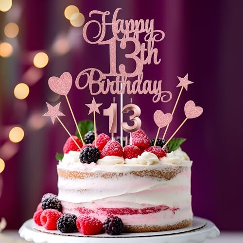 13th Birthday Cake Toppers Set with Glitter and Candles