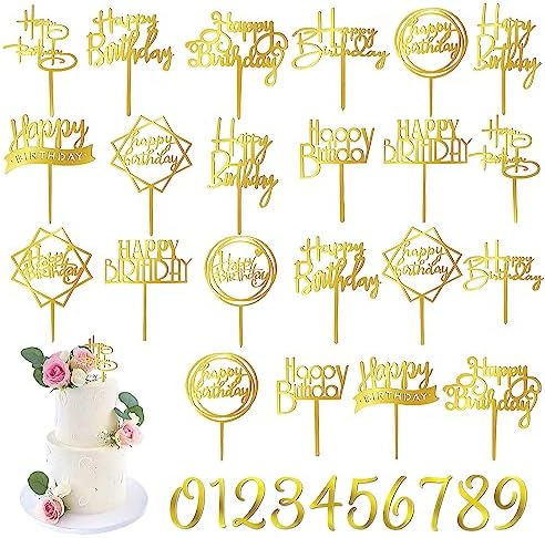 DRWATE 50 PCS Gold Birthday Cupcake Toppers for Decorations