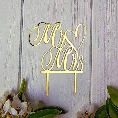 Mr and Mrs Cake Topper Mirror Gold Acrylic