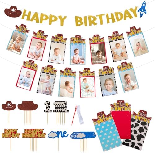 RANERVZ Western Cowboy Birthday Decorations with 24pcs Cake Toppers