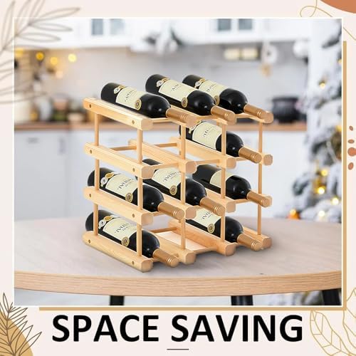 12-Bottle Wooden Wine Rack for Countertop and Cabinet