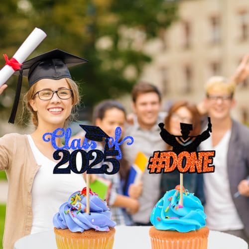 Class of 2025 Graduation Cupcake Topper - 24Pcs Black with Gold