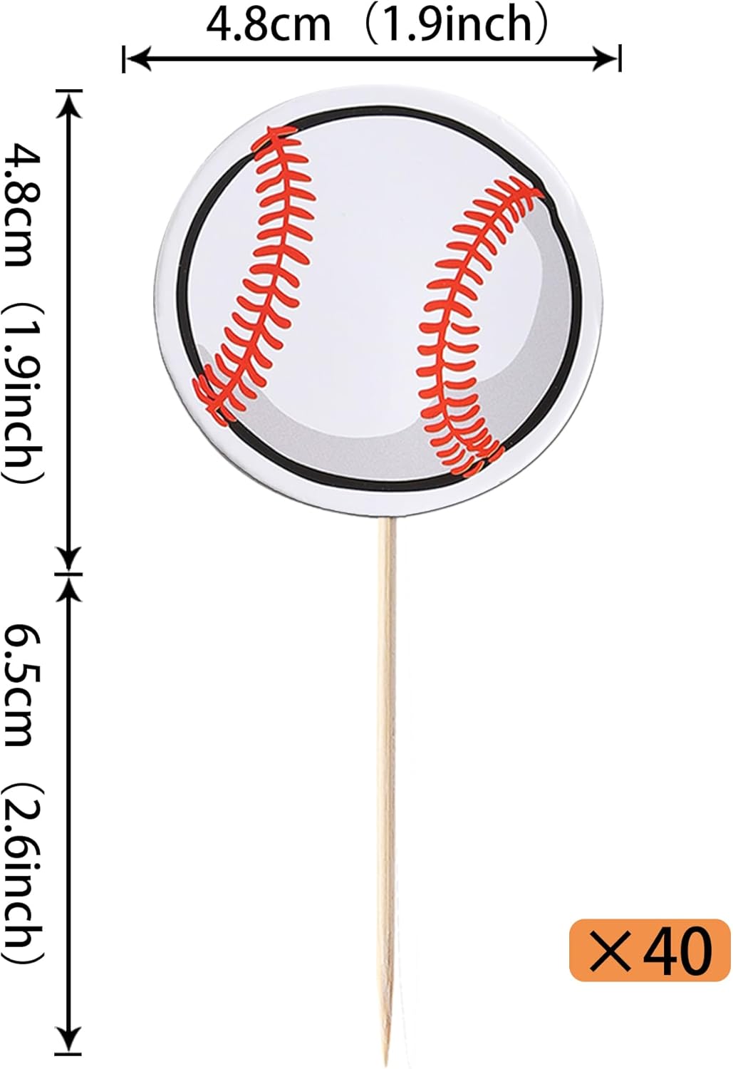 Rsstarxi 40 Pack Baseball Cupcake Toppers