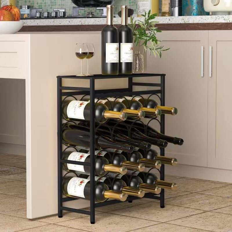 16 Bottles Waved Floor Wine Organizer Black