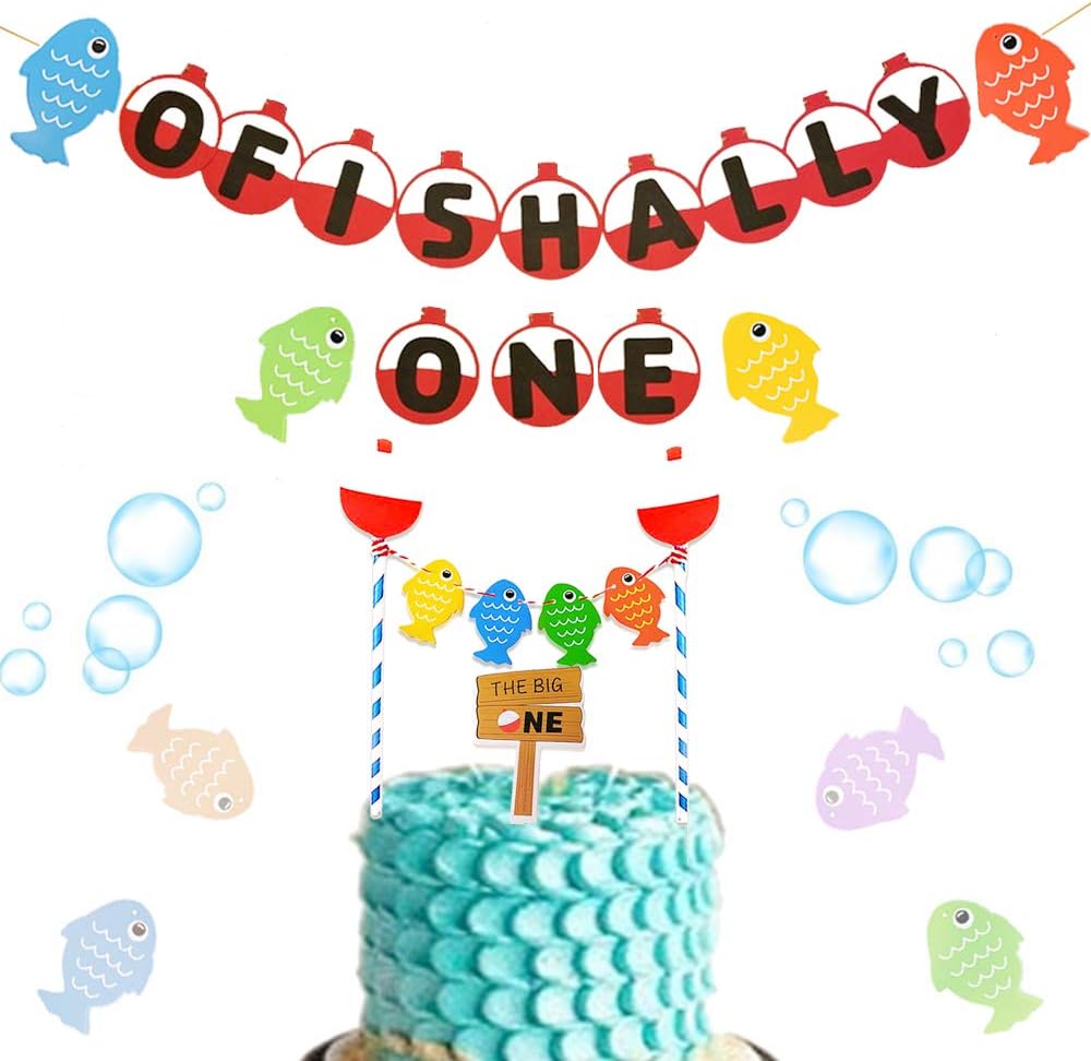 JeVenis One Banner Fishing Party Decoration