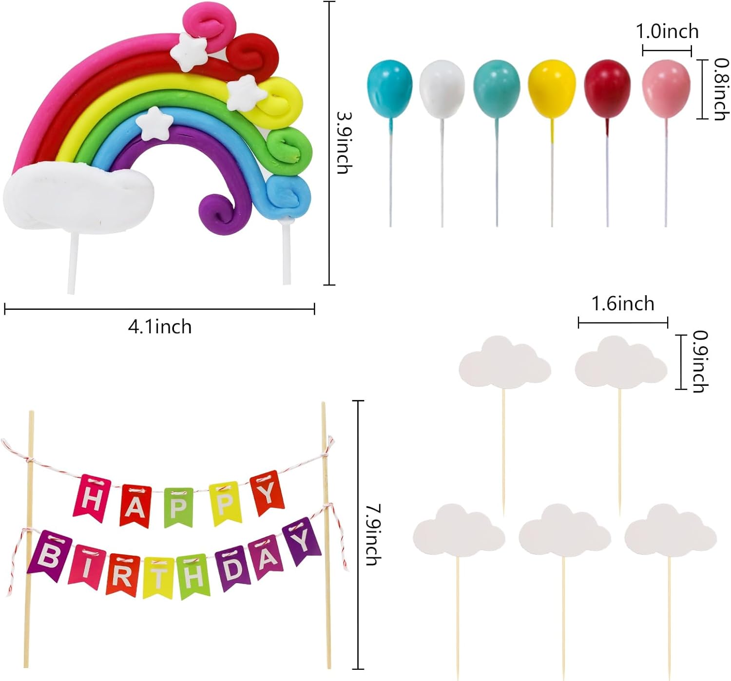 MEMOVAN 15pcs Rainbow Cake Toppers Birthday Decor