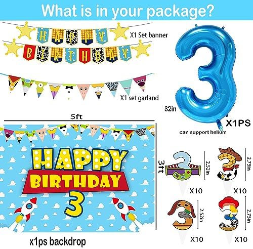 METIXOZE 3rd Birthday Cartoon Decor Set