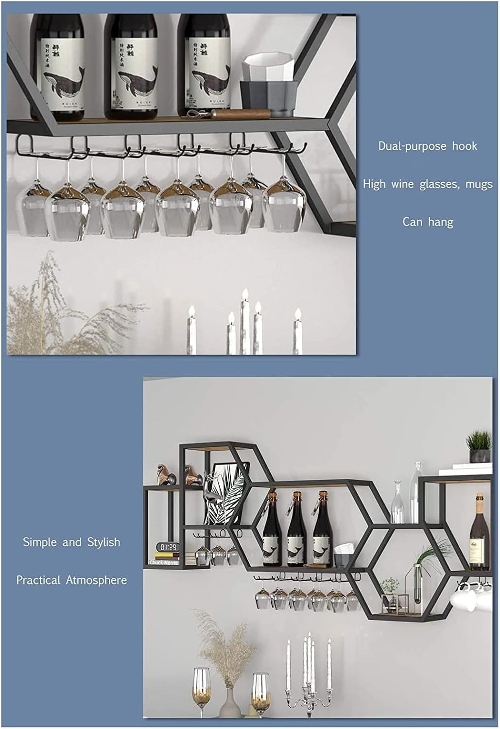ALDEPO Wall-Mounted Wine Rack with Iron Art and Pine Wood