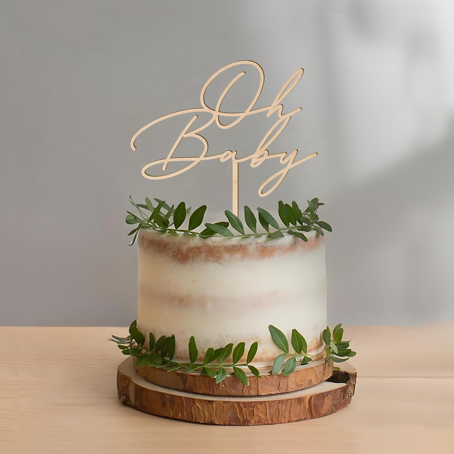 Oh Baby Cake Topper Wood - 6 Inch Baby Shower Decor