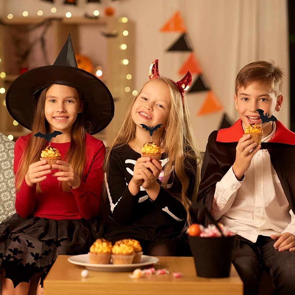 12 Pcs Halloween Bat Cupcake Toppers Non-Edible Party Decorations