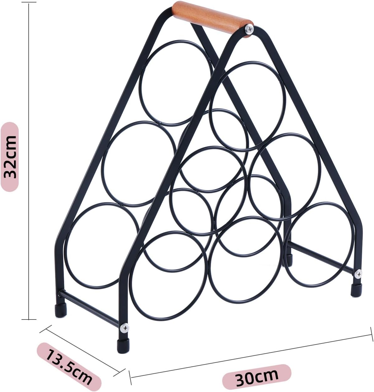 YimiBloss 6-Bottle Tabletop Wine Rack Black Triangle