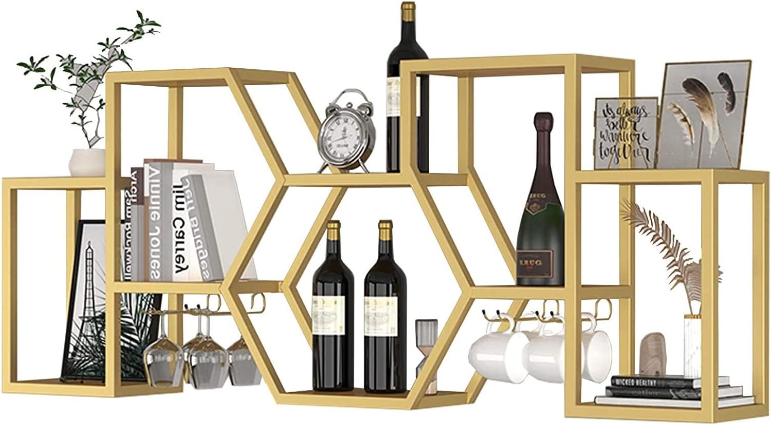 ALDEPO Wall-Mounted Wine Rack with Gold and Bronze Finish