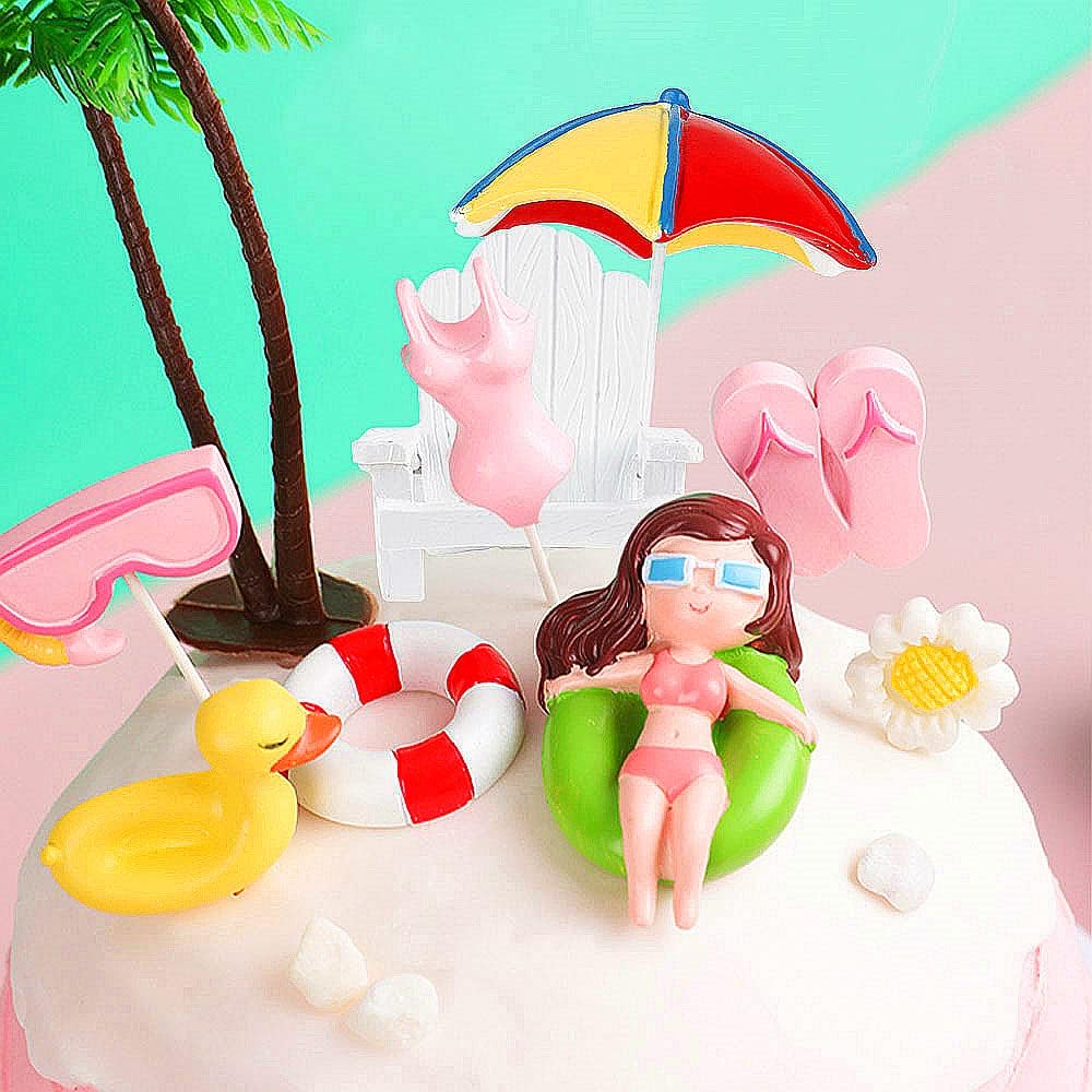 Hawaiian Beach Cake Toppers Non-Edible 8-Piece Set