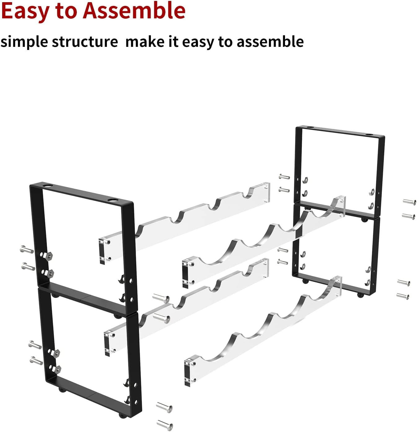 Kunzye Acrylic 3-Tier Freestanding Wine Rack - 8 Bottle Capacity