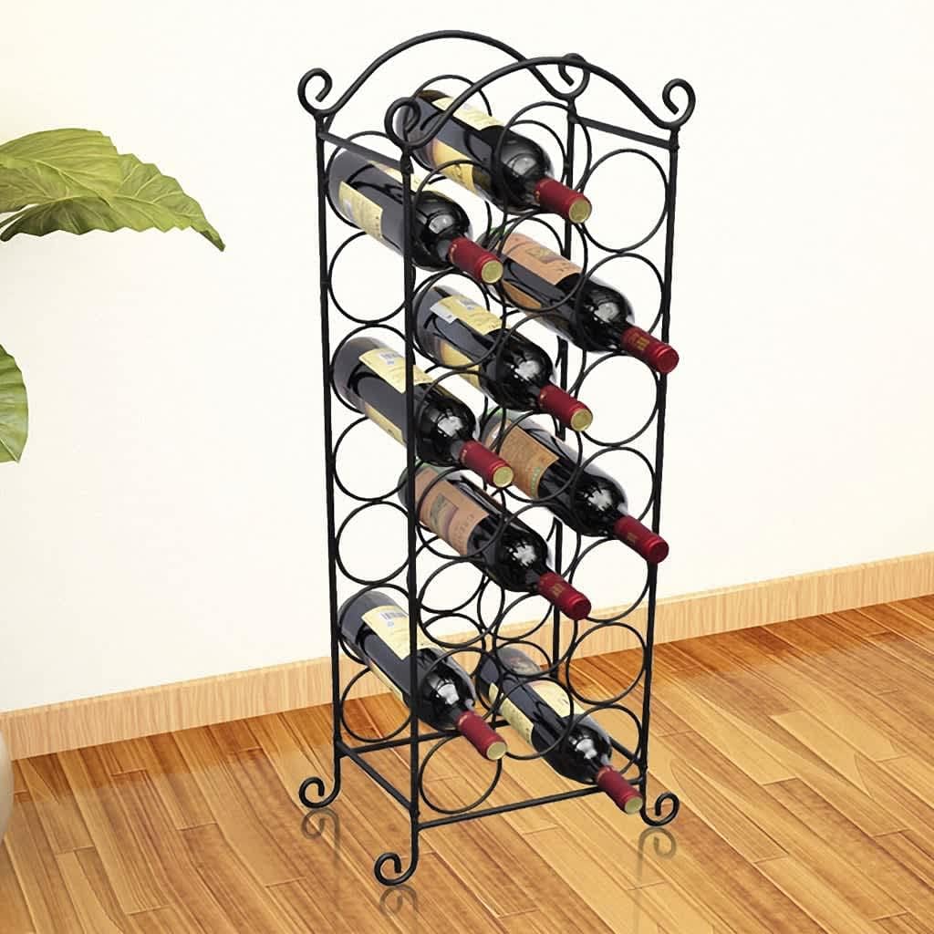 vidaXL Classic Black Metal Wine Rack - Freestanding 21 Bottle Capacity