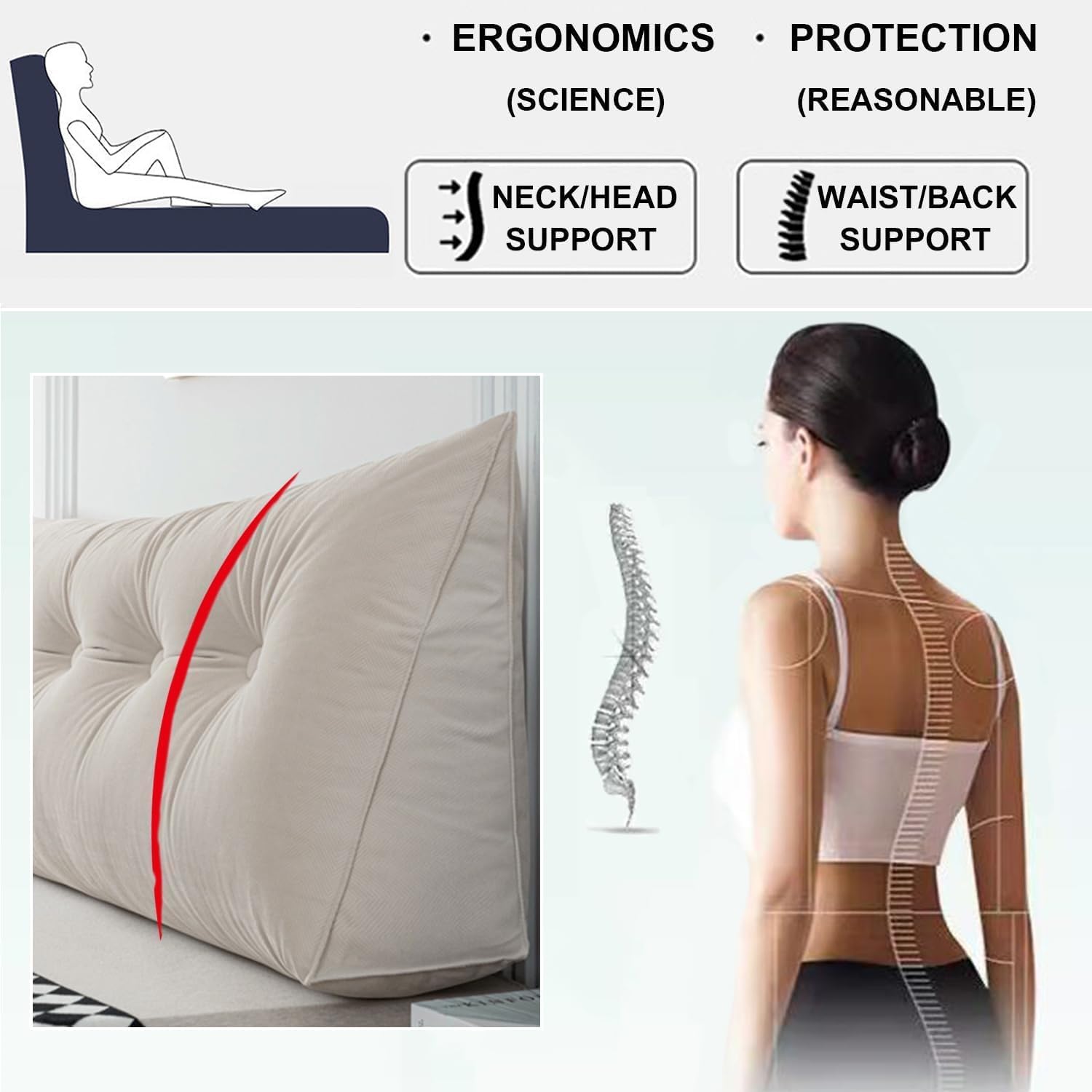 COZMAX Queen Triangular Headboard Pillow with Removable Cover