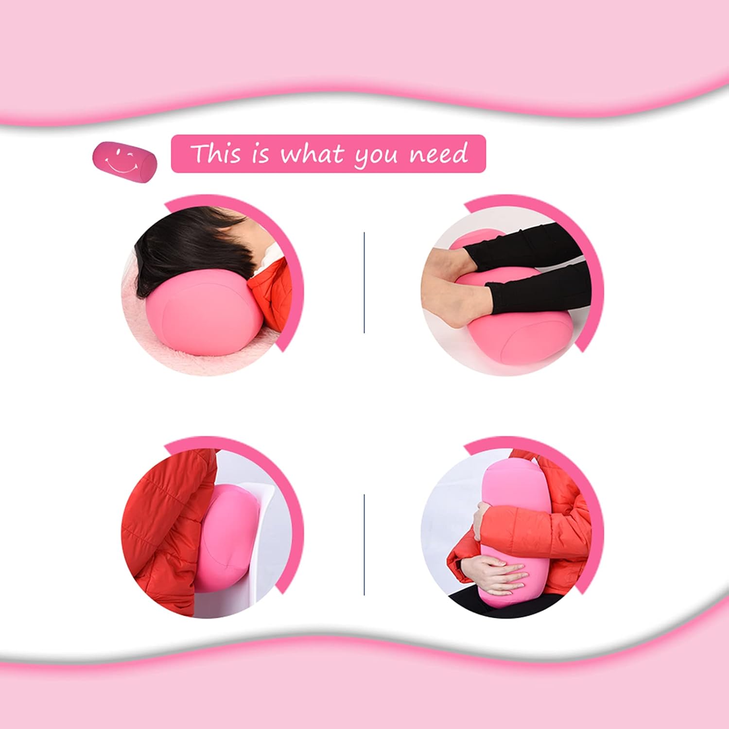 Saluaqui Microbead Roll Pillow - Pink Travel Neck Support Cushion