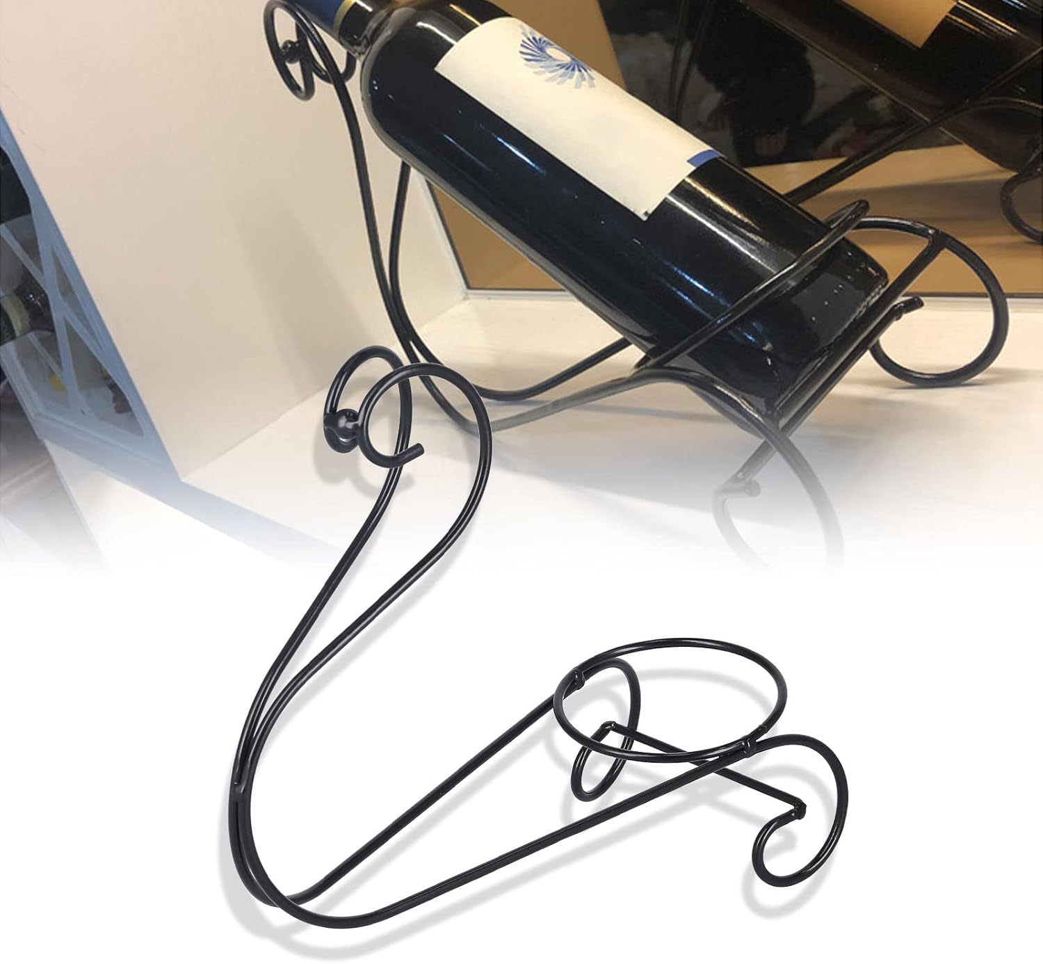 Cyrank Metal Wine Bottle Holder Black Tabletop Wine Rack