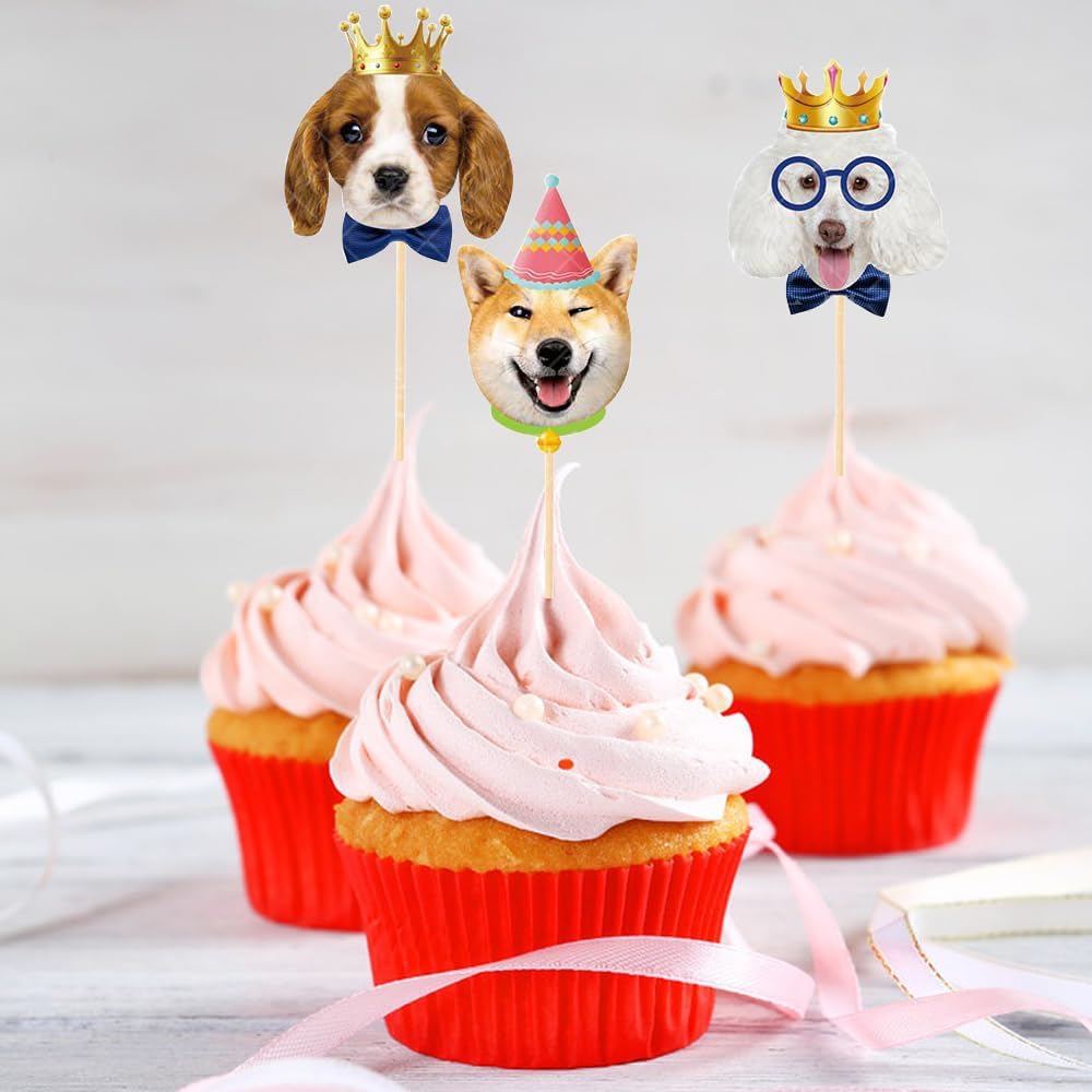 SAMOKA Pet Dog Cupcake Toppers 24PCS Birthday Decorations