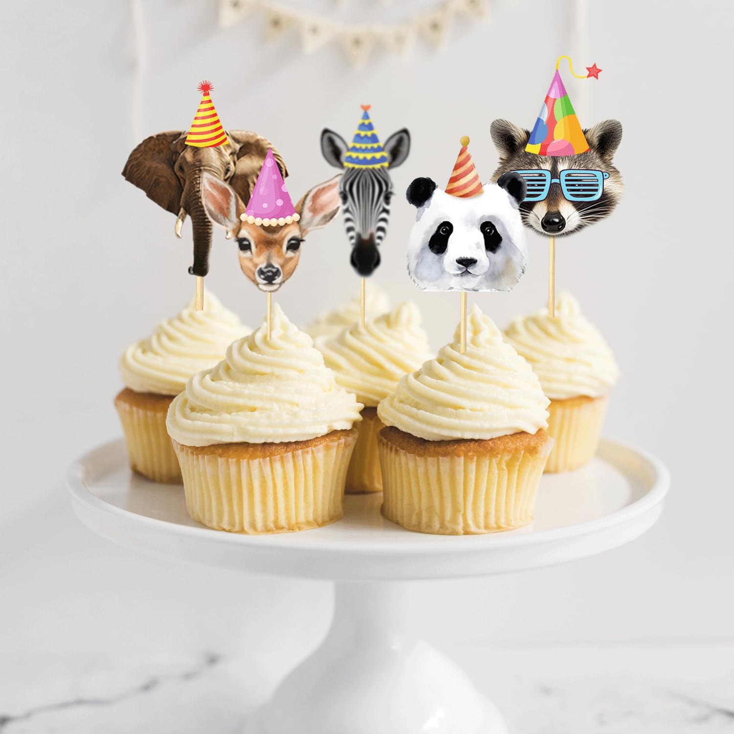 Safari Animals Cupcake Toppers 24Pcs Jungle Decorations