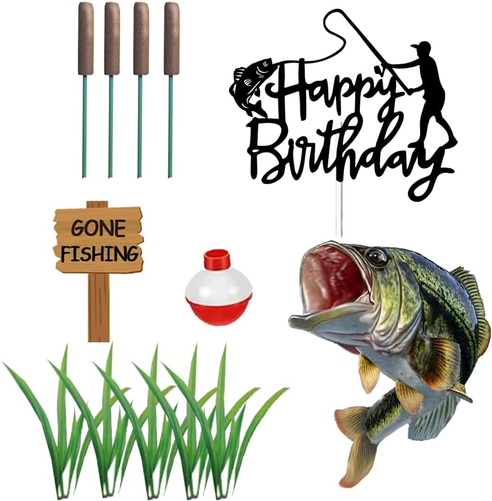 Gone Fishing Cake Topper with Largemouth Bass Sign