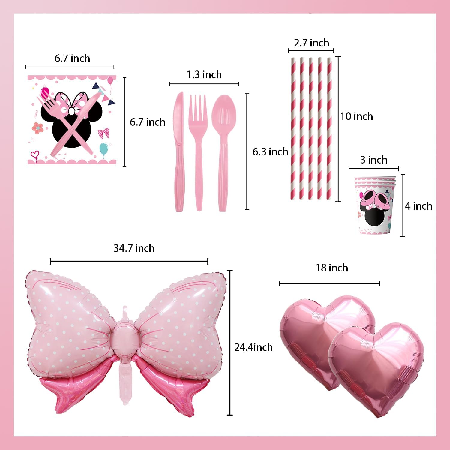 288 PCS Pink Mouse Party Decorations for 20 Guests