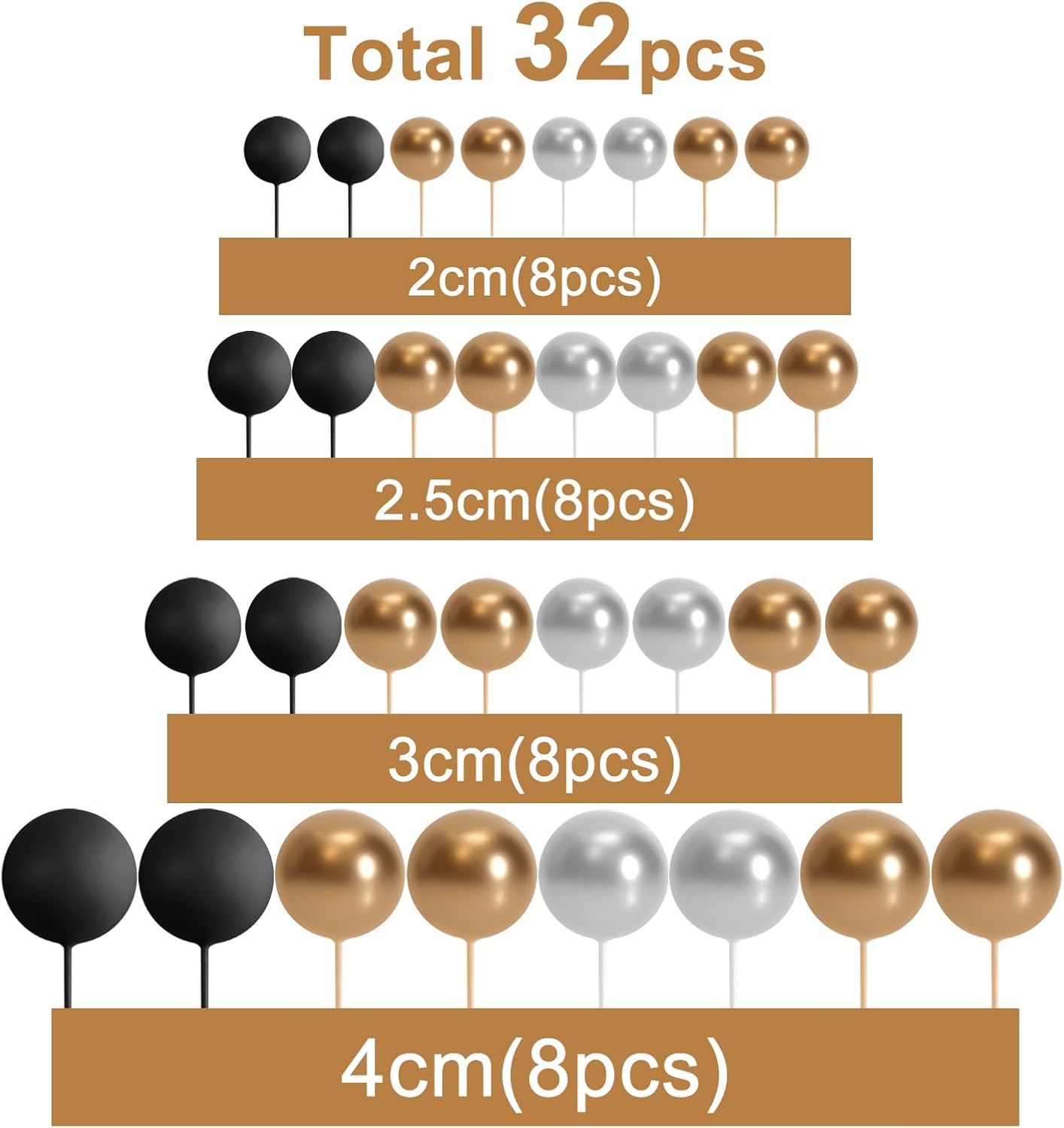 ASTARON 32 Pcs Gold Silver Black Foam Ball Cake Decorations
