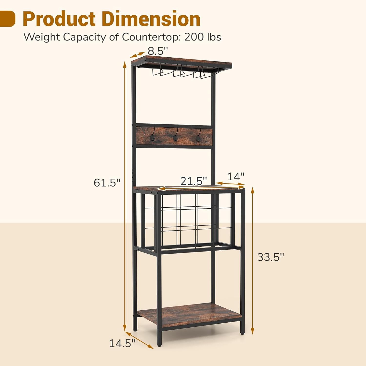 GOFLAME Freestanding Wine Rack with Glass Holders and Countertop
