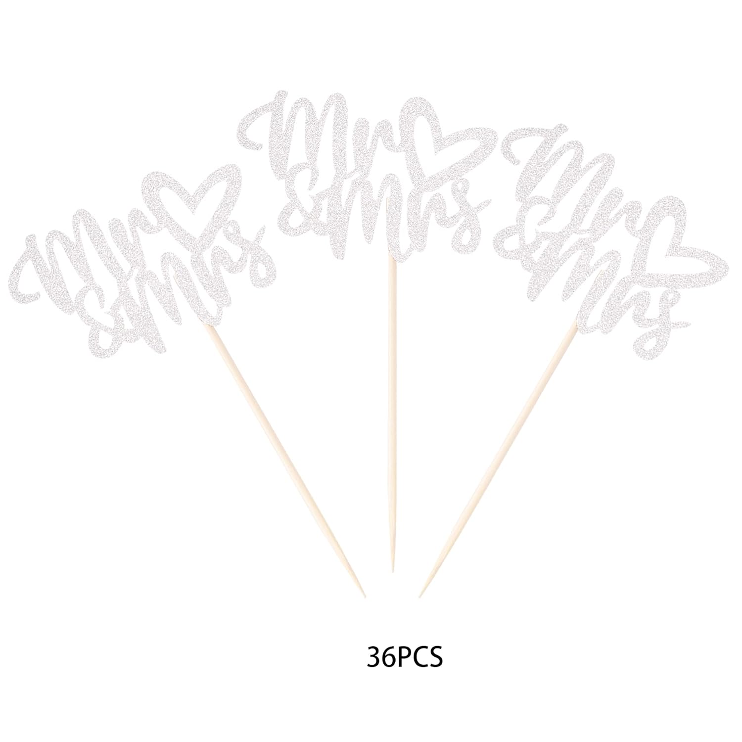 36 PCS Mr Mrs Cupcake Toppers Silver