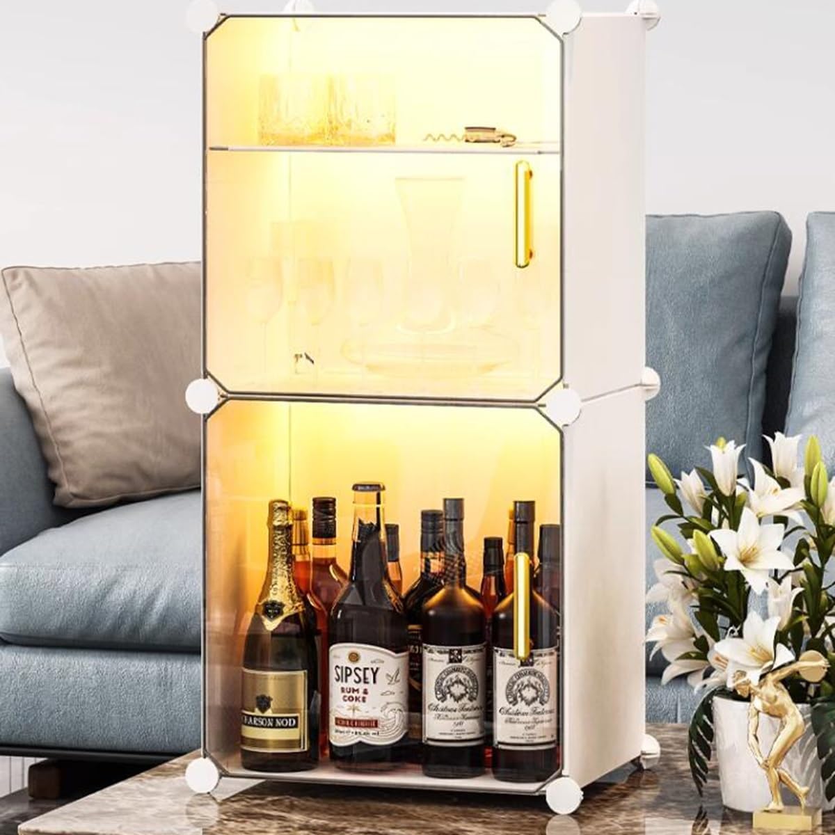 Freestanding Wine Rack with 2 Tiers and Stackable Design White
