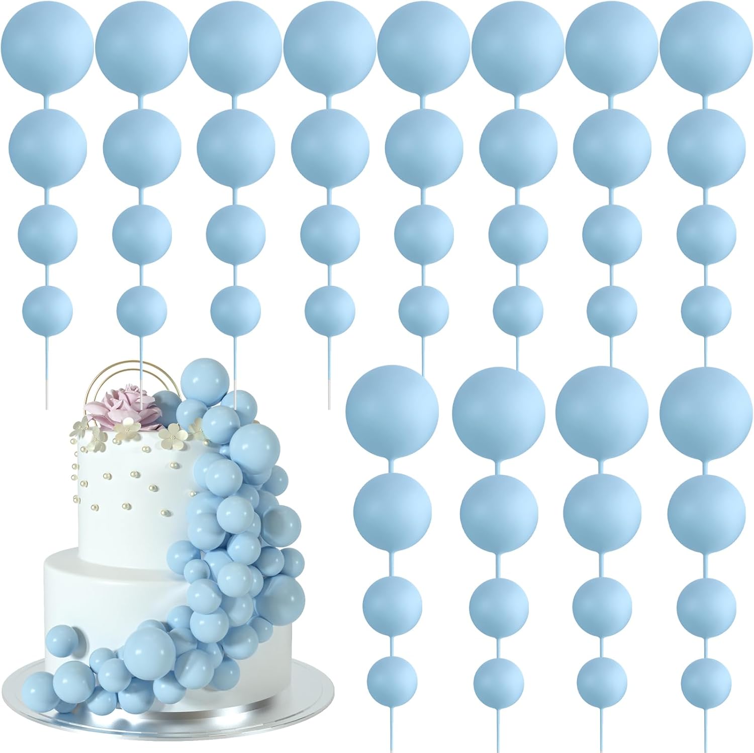 48 Pcs Light Blue Foam Cake Topper Decorations