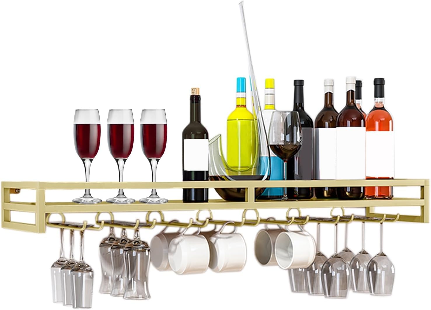 LIGUOYI Wall Mounted Wine Rack - Sturdy Metal Holder BlackGoldWhite