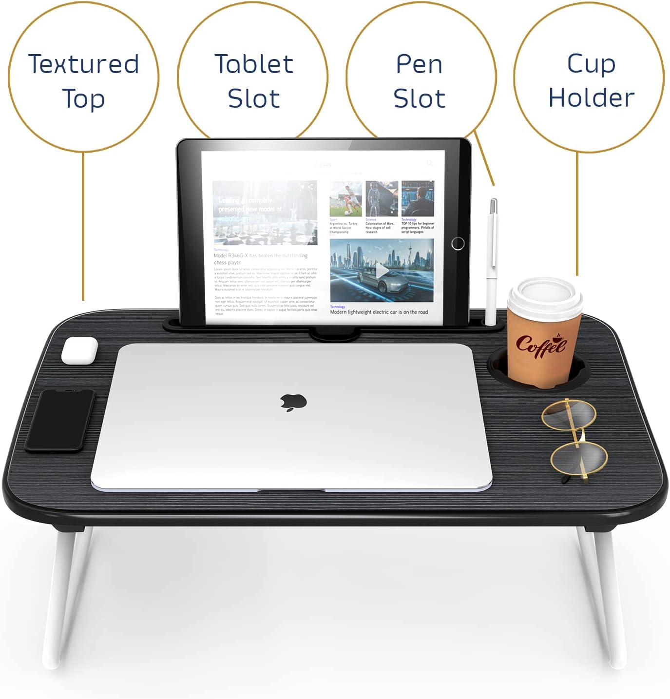Nestl Reading Pillow with Laptop Lap Desk - Navy